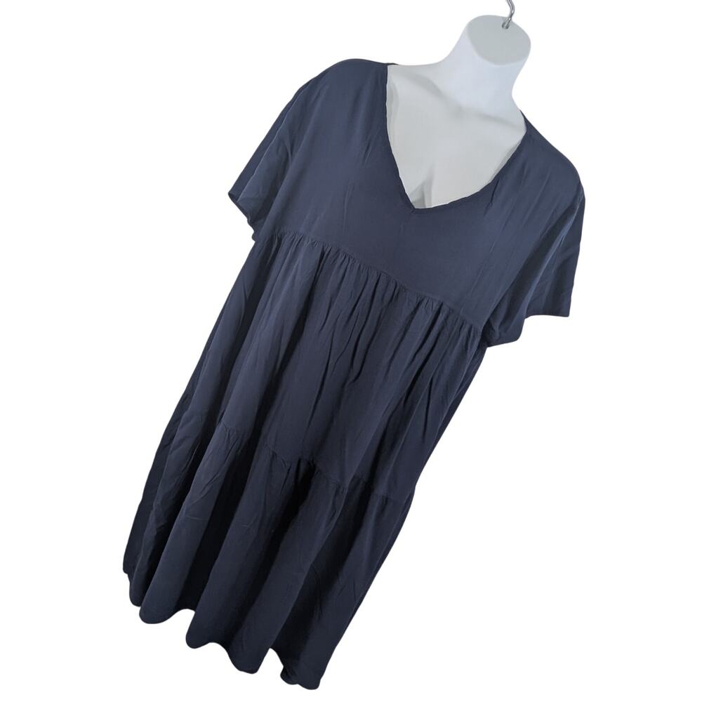 ADORABLY PEASANT CHIC NAVY BLUE POLY COTTON TIERED, SHORT SLEEVE DRESS! SZ 4XL